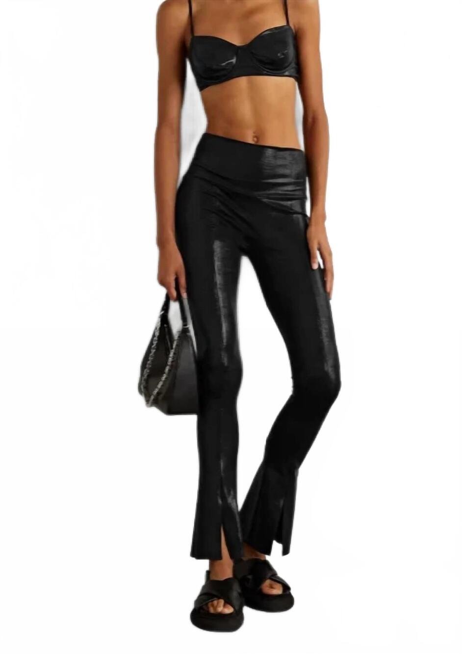 NEW NORMA KAMALI lame stretch jersey flared pants in black